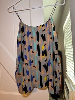 Tucker Abstract Brushstroke top in Beige, Blue and Black